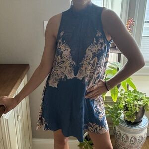Free People Blue and Pink Lace Dress